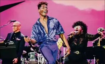  ?? Nina Westervelt / New York Times ?? Jon Batiste performs at the Homecoming Concert in New York on Sept. 14. Batiste leads all nominees for the 64th annual Grammy Awards, with 11.