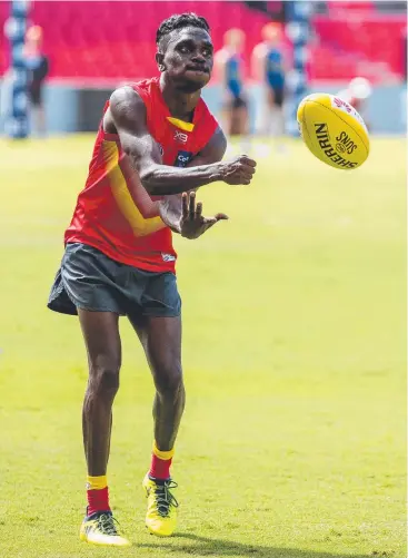  ?? Picture: JERAD WILLIAMS ?? BRIGHT FUTURE: Gold Coast Suns player, Fitzroy Greenwool, at Metricon Stadium ahead of the club's first home game of the season on Sunday.
