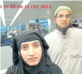  ??  ?? RADICALISE­D: Tashfeen Malik and Syed Rizwan Farook pictured at an airport last year.