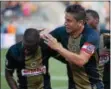  ?? MICHAEL REEVES — FOR DIGITAL FIRST MEDIA ?? Fafa Picault, left, celebrates his goal with Alejandro Bedoya. The Union made that stand up Saturday night for a 1-0 triumph over D.C. United at Talen Energy Stadium