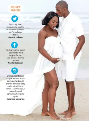  ?? CONTRIBUTE­D ?? Jamaican track star Veronica Campbell-Brown and husband Omar show off her baby bump in an image posted to their social-media pages yesterday.