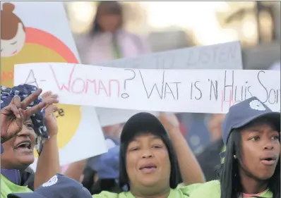  ??  ?? Women gather at the Slave Lodge in Cape Town for the start of a march to Artscape on Women’s Day last year.a reader asks why our leaders show so little respect for women.