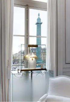  ??  ?? PRESTIGIOU­S ADDRESS A view of the Vendôme Column from the Salon des Créations on the first floor, where Boucheron’s archives are kept Opposite page: 26 Place Vendôme has been Boucheron’s flagship boutique since 1893