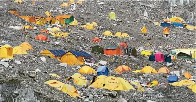  ?? 123RF ?? Everest Base Camp, where several hundred climbers are already gathered this year, acclimatis­ing for the summit push next month.