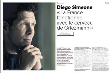  ??  ?? ENTREVISTA. ‘France Football’ habló con Simeone y tituló: “Francia funciona con la cabeza de Griezmann”.