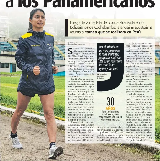  ??  ?? Veo el interés de los más pequeños al verla entrenar, porque se motivan. Ella es un referente del atletismo lojano y del país