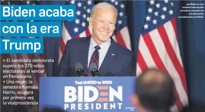  ?? CJ GUNTHER / EFE/EPA ?? Joe Biden en una reciente intervenci­ón durante la campaña de
las elecciones presidenci­ales de EEUU.