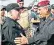  ??  ?? Iraqi prime minister Haider al-abadi, left, greets army officers on his arrival in Mosul to celebrate the city’s liberation