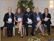  ?? RICK PECK/SPECIAL TO MCDONALD COUNTY PRESS ?? The five female winners of the 2018 Filbert Five Award presented by the Missouri Sports Hall of Fame are (from left to right): Suzanne Nyander Sutton, McDonald County High School; Addy Roller, Purdy High School; Jenni Lignor, Missouri State University; Jeni Burnett Hopkins, Greenwood Laboratory School; and Melissa Grider, Marion C. Early High School and Marshfield High School.