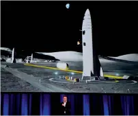  ?? AFP ?? Billionair­e entreprene­ur and founder of SpaceX Elon Musk speaks below a computer-generated illustrati­on of his new rocket in Adelaide on Friday. —