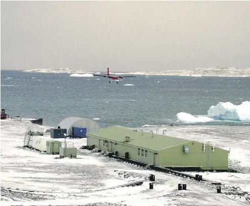  ??  ?? Two Twin Otter planes from Calgary-based Kenn Borek Air are on their way to the Antarctic. One will stay at the British Antarctic Survey’s Rothera Research Station on the Antarctic Peninsula, above. The other will travel on to the Amundsen-Scott...