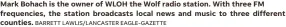  ?? BARRETT LAWLIS/LANCASTER EAGLE-GAZETTE ?? Mark Bohach is the owner of WLOH the Wolf radio station. With three FM frequencie­s, the station broadcasts local news and music to three different counties.