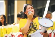  ?? Brian A. Pounds / Hearst Connecticu­t Media ?? Vanesa Suarez, of New Haven, of the group Unidad Latina en Accion, leads an immigratio­n rally outside the Federal Courthouse in Bridgeport on Wednesday.