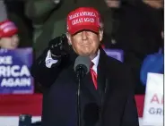  ?? (AP/Morry Gash) ?? Former President Donald Trump speaks at a campaign event at the Kenosha Regional Airport on Nov. 2, 2020, in Kenosha, Wis.