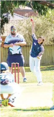  ?? ?? Joseph Sheehan opened the bowling foe Neerim District as Drouin resumed batting at Bellbird Park