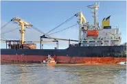  ?? UKRAINE’S BORDER GUARD SERVICE VIA AP PHOTO ?? A Panama-flagged civilian cargo vessel is shown Thursday in the Odesa region of Ukraine.