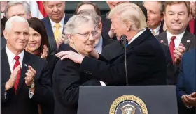  ?? DOUG MILLS / NEW YORK TIMES FILE ?? President Donald Trump shares a moment with Senate Majority Leader Mitch Mcconnell, R-KY., during an event marking the passage of the Republican tax bill Dec. 20.