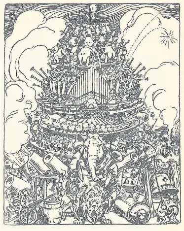  ?? Archiv ?? „Kein Wort versteht man im Tumult des Orchesters“: Karikatur von Arpad Schmidhamm­er („Jugend“, 1906).
