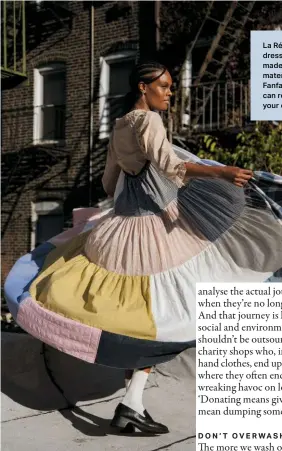  ??  ?? La Réunion’s dresses (left) are made from scrap material, while Fanfare (right) can repurpose your old jeans