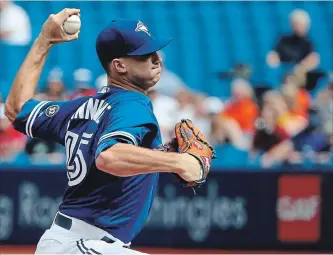  ?? STEVE RUSSELL TORONTO STAR ?? Toronto starting pitcher Thomas Pannone recorded six no-hit innings before giving one up in the seventh as the Blue Jays beat the Baltimore Orioles, 6-0, at Rogers Centre on Wednesday afternoon.