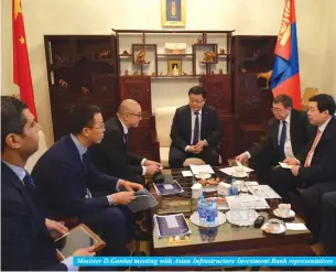  ??  ?? Minister D.Ganbat meeting with Asian Infrastruc­ture Investment Bank representa­tives