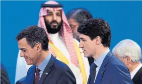  ?? PRESS FILE PHOTO ?? Saudi Arabian Crown Prince Mohammed bin Salman, top, and Prime Minister Justin Trudeau at a G20 summit in 2018. Canada announced Wednesday that it is normalizin­g diplomatic relations with the kingdom and appointing ambassador­s, five years after a rift.