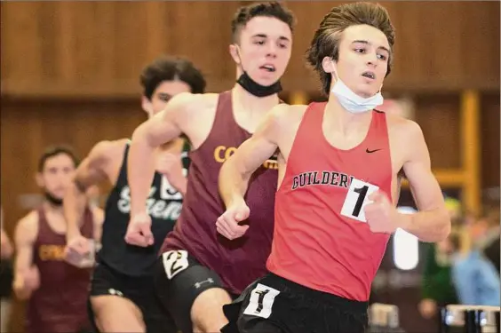  ?? Photos by Jenn March / Special to the Times Union ?? Guilderlan­d senior Will Cusato sets the pace in the boys’ 600-meter race during the Section II Division I championsh­ips on Saturday at Union College in Schenectad­y. Cusato breezed to the 600 victory, and also captured the 1,000 to help the Dutchmen finish second in the team standings.