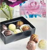  ??  ?? Mother’s Day is the perfect time to indulge your sweet tooth, so why not sample a few luxury chocolates? The Faith, Hope and Love selection will tempt your taste buds. £12, tessawilli­ams.co.uk