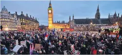  ??  ?? Stop Trump Coalition protesters gather yesterday as MPs discuss petitions for and against Trump’s state visit