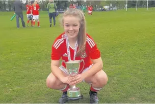  ??  ?? Jasmine Simpson, 15, of Rhydyfelin LFC, is urging more girls to play football