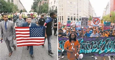  ??  ?? El líder nacionalis­ta Jason Kessler participa en un mitin que marca el primer aniversari­o de las protestas de Charlottes­ville, en Washington. Miles de opositores de una manifestac­ión liderada por nacionalis­tas blancos marcharon desde Freedom Plaza hasta Lafayette Park, en Washington.