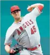  ?? Jamie Squire Getty Images ?? TYLER SKAGGS of the Angels threw 103 pitches Sunday.