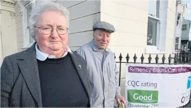  ?? Picture: SWNS ?? Mairead Murphy with Sean Corry outside Regency Court care home in Littlehamp­ton, West Sussex