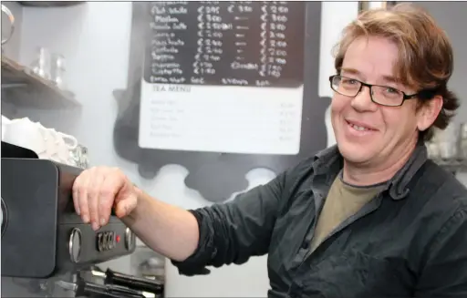  ??  ?? Barista Tony Conway at his cafe Hearts Desire in Stephen Street Carpark.