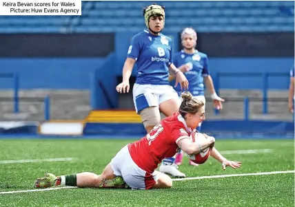  ?? ?? Keira Bevan scores for Wales Picture: Huw Evans Agency