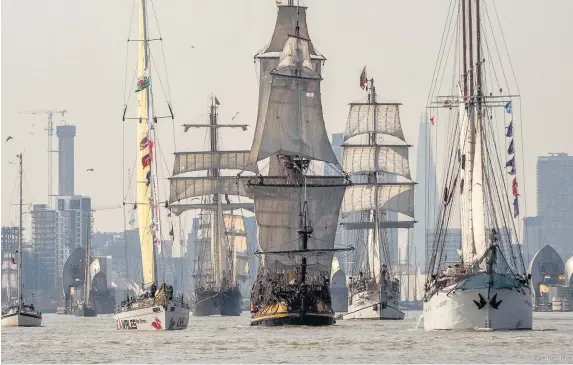  ?? Unknown ?? > The Challenge Wales/Her Cymru, pictured above flying the Welsh flag, is currently sailing around the Baltic in the 2017 Tall Ships Races