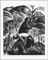  ?? Special to the Democrat-Gazette ?? Clare Leighton’s 1952 wood carving Corn Pulling will be part of “Rural America,” an exhibit of 21 prints from the 1930s, 1940s and 1950s set to open today at the Philbrook Museum of Art in Tulsa.