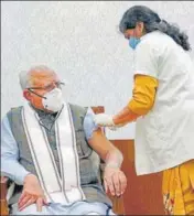  ?? ANI ?? Haryana chief minister Manohar Lal Khattar gets his second dose of Covid-19 vaccine on Tuesday.