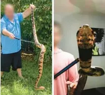  ?? ?? The two men shown here, who officials did not identify, are among eight who are facing charges related to the traffickin­g of some of the most dangerous snakes in the world. The Florida Fish and Wildlife Conservati­on Commission announced the charges Friday.