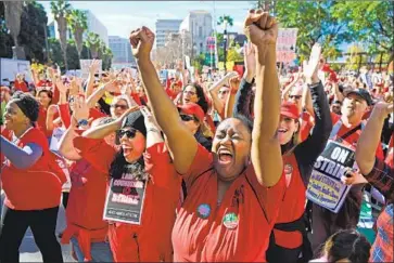 ?? Wally Skalij Los Angeles Times ?? MALLORIE EVANS celebrates after the L.A. teachers union and school district reached agreement in 2019.