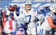  ?? Jeffrey T. Barnes / Associated Press ?? Indianapol­is Colts quarterbac­k Philip Rivers (17) during the first half against the Buffalo Bills on Saturday in Orchard Park, N.Y.