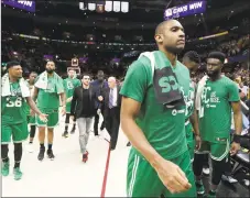  ?? Tony Dejak / Associated Press ?? The Celtics’ Al Horford walks off the court at the end of Boston’s CleveSeeGa­me3losstot­heCavalier­sonSaturda­ynightinla­nd.