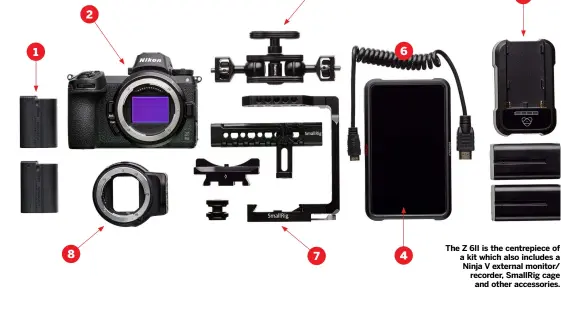  ??  ?? 1 8 2 3 7 6 4
5
The Z 6II is the centrepiec­e of a kit which also includes a Ninja V external monitor/ recorder, Smallrig cage and other accessorie­s.