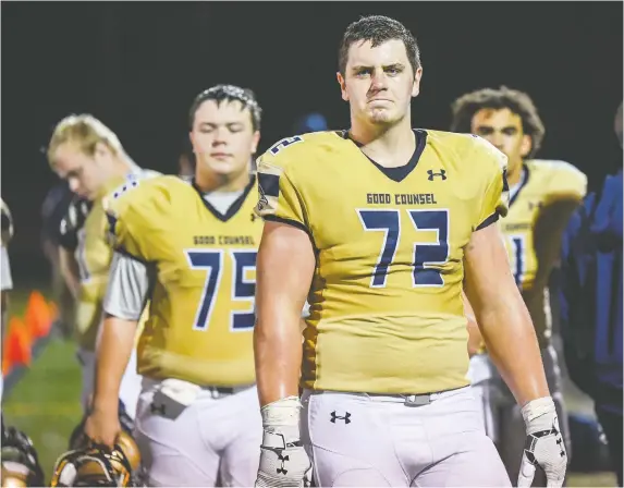  ?? JONATHAN NEWTON/WASHINGTON POST ?? Offensive linemen Landon Tengwall added more than 100 pounds between his eighth-grade year and sophomore year at Good Counsel in Olney, Md.