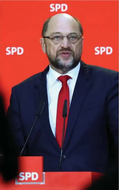  ?? © rtr ?? Martin Schulz SPDboegbee­ld wees wekenlang elke speculatie over een grote coalitie van de hand.