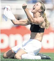  ?? AFP ?? ABOVE
Brazil’s Pele, left, in action against Italy defender Tarcisio Burgnich during the 1970 World Cup final in Mexico City.
LEFT
Brandi Chastain of the US celebrates after kicking the winning penalty against China in the 1999 Women’s World Cup final.