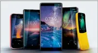  ??  ?? The HMD Global-made Nokia 1, Nokia 6, Nokia 7+, Nokia 8 Sirocco and Nokia 8110 4G, unveiled ahead of the MWC on Sunday.