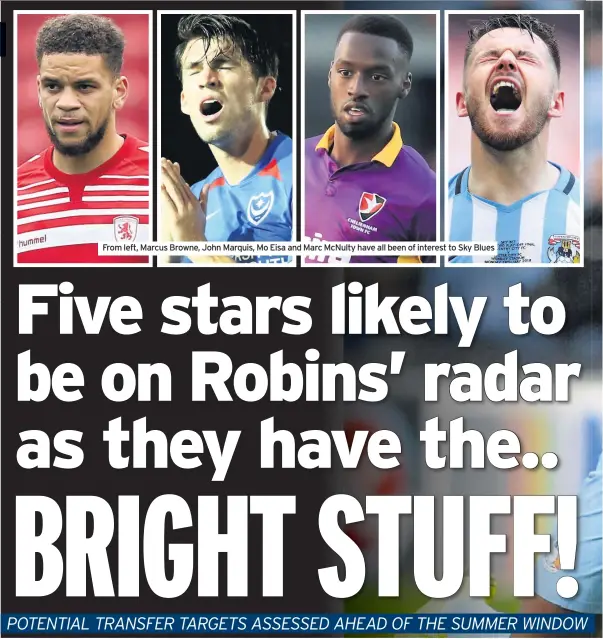  ??  ?? From left, Marcus Browne, John Marquis, Mo Eisa and Marc Mcnulty have all been of interest to Sky Blues