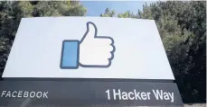  ?? JEFF CHIU/AP 2020 ?? Facebook plans to hire 10,000 workers in the EU over the next five years to work on a new computing platform. Above, a sign at Facebook HQ in Menlo Park, Calif.