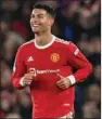  ?? (AFP) ?? Manchester United’s Portuguese striker Cristiano Ronaldo celebrates scoring his team’s third goal during the UEFA Champions league group F football against Atalanta at Old Trafford stadium in Manchester on Wednesday.